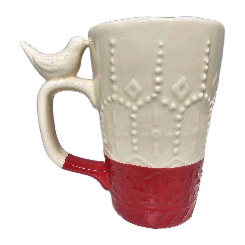 Bird on the Handle Embossed Colorblock Hand-Painted Coffee Cup Mug Whimsical - Picture 2 of 12
